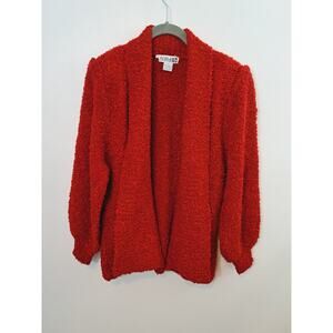 Adele Joyce Vintage Red Open Front Balloon Sleeve Cardigan Sweater Size Large
